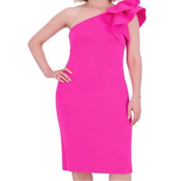 Eliza J Vibrant Pink One Shoulder Dress - Picture 2 of 3